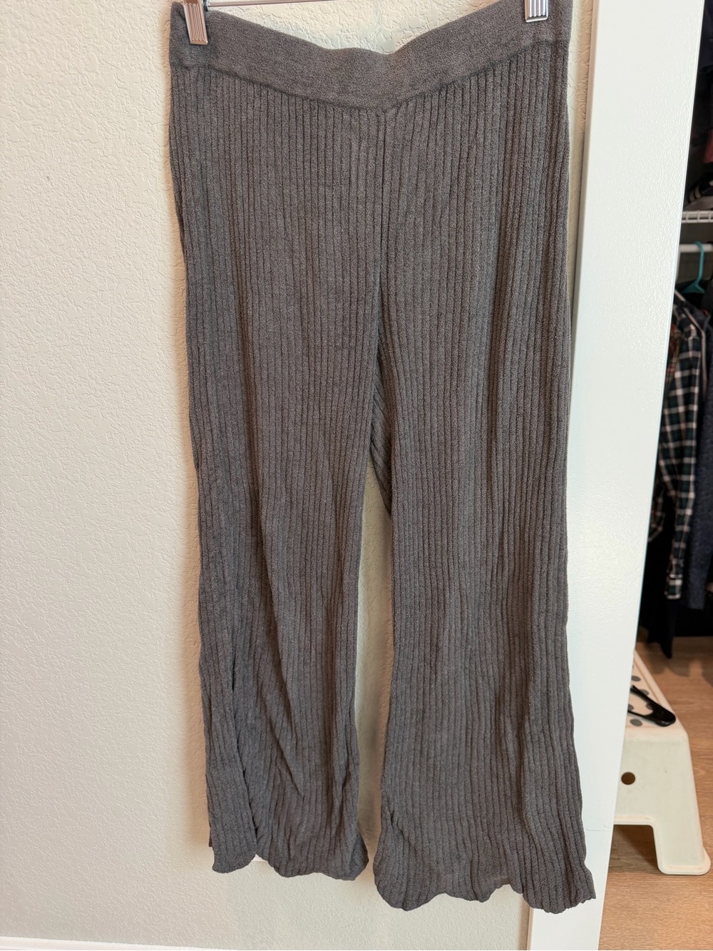 Barefoot Dreams Ribbed Wide-Leg Knit Pants in Gray